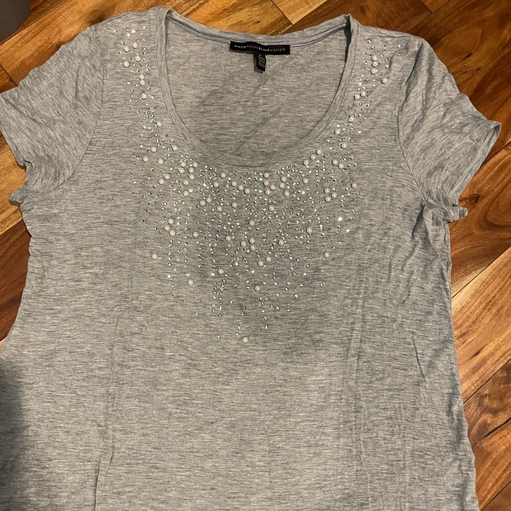 White House black market t-shirt with dazzles and purls